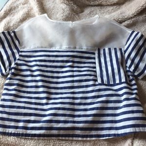blue and white striped cropped tee